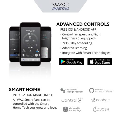 WAC Smart Fans Mocha Indoor and Outdoor 3-Blade Smart Home Ceiling Fan 54in Brushed Aluminum with 3000K LED Light Kit and Remote Control works with Alexa and iOS or Android App - Image 7
