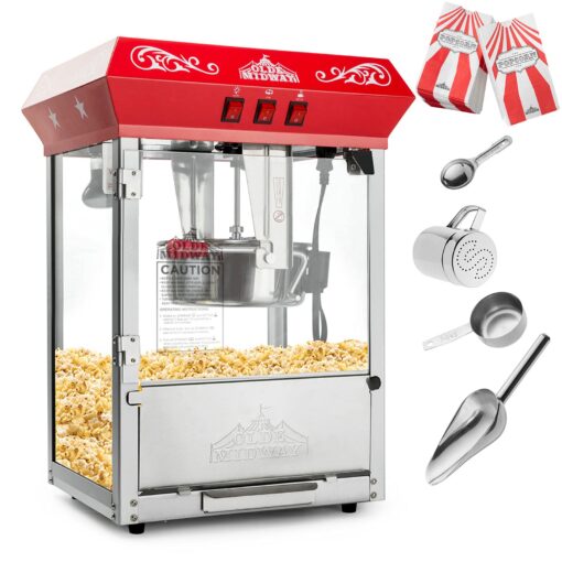 Olde Midway Bar Style Popcorn Machine Maker Popper with 8-Ounce Kettle - Red - Image 8