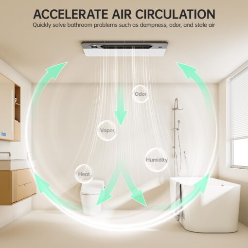 VallisCo Bathroom Exhaust Fan with Light and Heater, 4 in 1 Bathroom Fan with Heater, 1900W Heating Power, Remote Control, Quiet & Powerful for Ventilation, Lighting, Heating, and Drying - Image 6