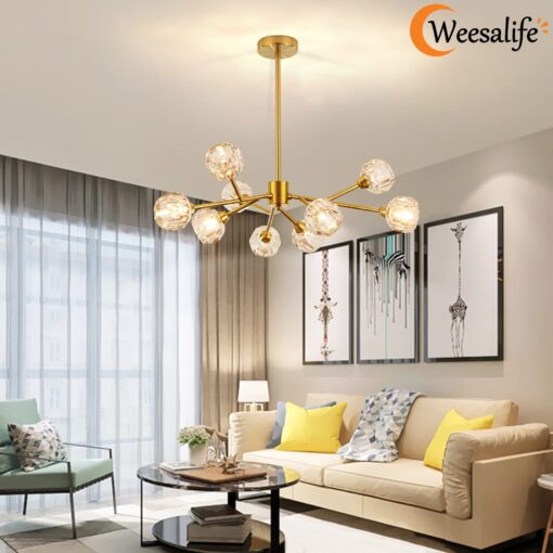 Weesalife Sputnik Chandeliers for Dining Room Light Fixture Over Table, Modern Crystal Chandeliers, 9 Lights Gold Lighting Fixtures for Living Room Bedroom Kitchen Island - Image 5