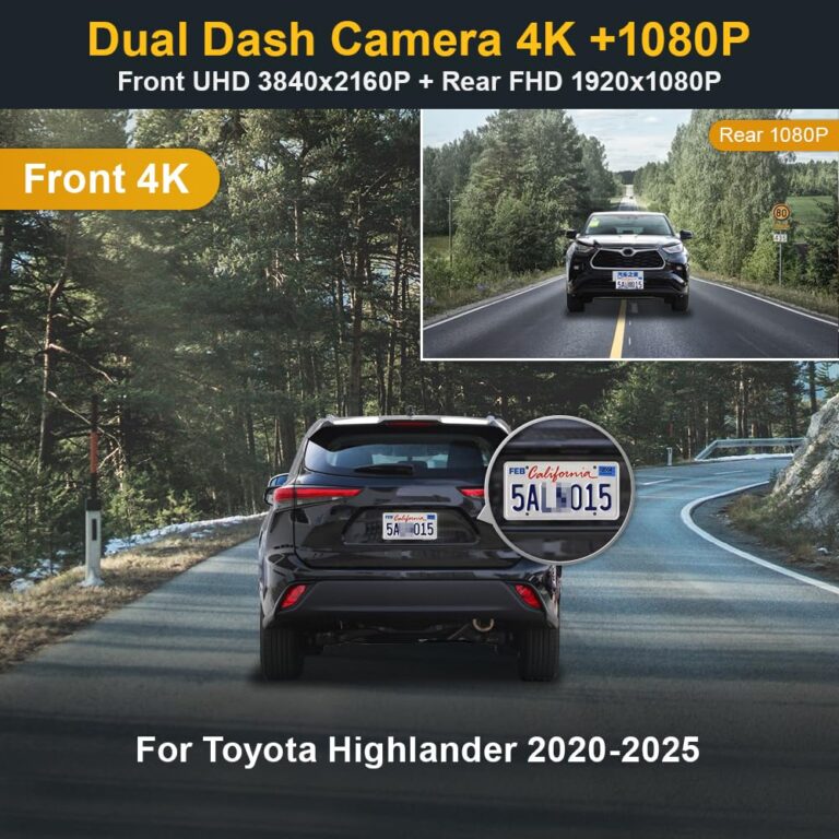 Fitcamx Front 4K+Rear 1080P Dash Cam for 2020-2025 Toyota Highlander LE Limited L XLE XSE Platinum (Gen4/UX70), OEM Look, Dual HD Video, WiFi & APP, Loop Recording, G-Sensor, Easy to Set, 128GB Card - Image 7