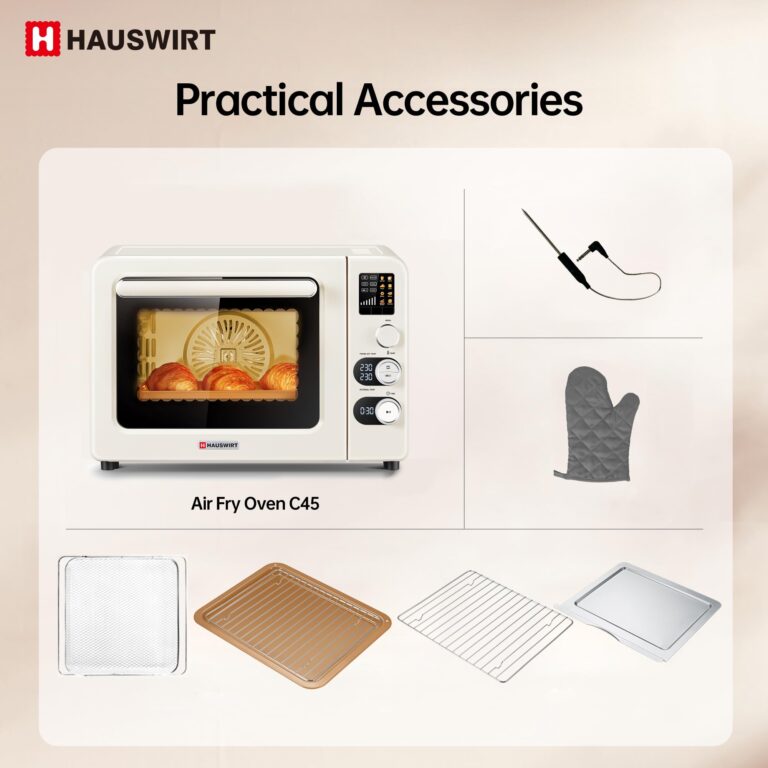 HAUSWIRT C45 Smart Convection Oven with Thermometer, 42QT XL Large Capacity Oven, Double Bake, 8 Menu Modes Countertop Oven, Four-tier Baking Rack,LED Display,1800W,80°F - 500°F,Non-Stick, Cream White - Image 2