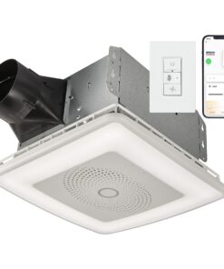 Broan-NuTone VC110CCT Sensonic Alexa Voice Controlled Smart Exhaust Fan with Dimmable LED Light and Bluetooth Speakers, 110 CFM,White, 13.25"x13.25"x5.75"