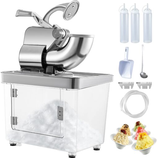 VEVOR 110V Commercial Ice Crusher 661LBS/H, ETL Approved 300W Electric Snow Cone Machine with Dual Blades, Stainless Steel Shaved Ice Machine with Safety On/Off Switch for Family, Restaurants, Bars