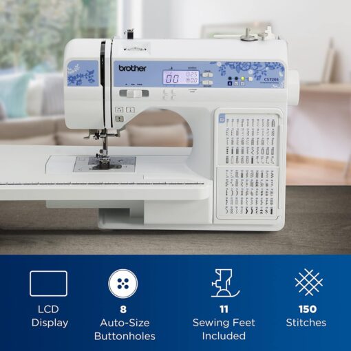 Brother CS7205 Computerized Sewing Machine with Wide Table, 150 Built-in Stitches, SA520 Water Soluble Stabilizer Included - Image 7