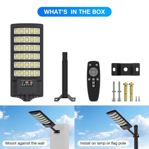 Solar Street Lights Outdoor Waterproof ,25000LM 320°Wide Angle Flood light, LED Solar Parking Light with Motion Sensor and Remote Control for Outdoor, Streets, Courtyards,Parking Garages,-4Pack - Image 2
