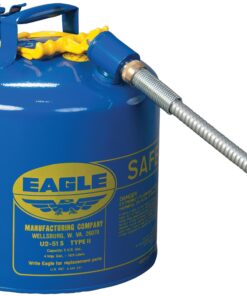 Eagle 5 Gallon Type II Blue Safety Gas Can for Kerosene with Flame Arrester, Self-Closing Lid, and 12" x 7/8" Flexible Metal Hose, Made in the USA, Galvanized Steel Flammable Storage Can, U251SB