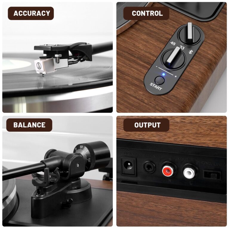 High Fidelity Belt Drive Turntable with Built-in Speakers,FEKTIK Vinyl Record Player with Magnetic Cartridge, Bluetooth Playback and Aux-in Functionality, Auto Off - Image 5