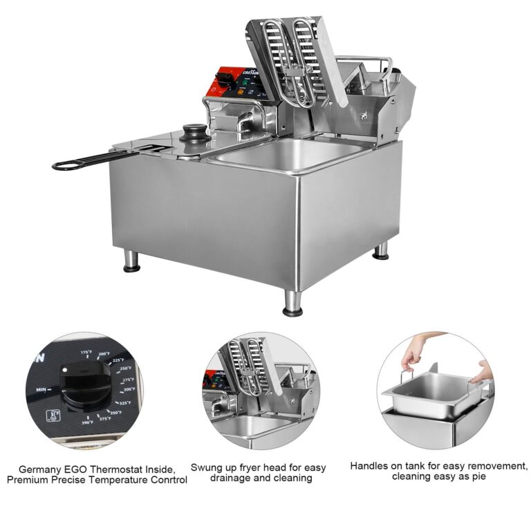 CROSSON 20Lbs Dual Tank Electric Deep Fryer with Rotary fryer head,30 Minitues Timer,Removable 304 SS Oil Tank with Handle,9L Countertop Deep Fryer for Home Use - Image 4