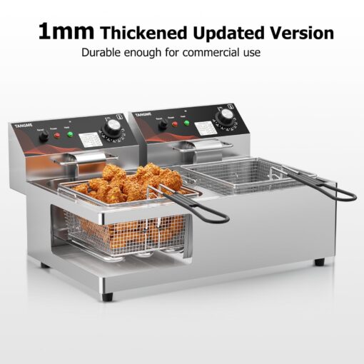 Commercial Deep Fryer with Baskets 20.7Qt Dual Tank Upgraded Electric Countertop Fryer Heavy Duty 1mm Thickened Stainless Steel Deep Fryers, 120V, 3600W, UL Certified - Image 6