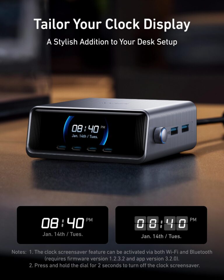 Anker Prime Charger, 250W GaN Prime USB C Charging Station, Ultra-Fast 6-Port, 2.26" LCD Display and Smart Control Dial, Compatible with MacBook Pro/Air, iPhone 16/15/14, Galaxy, and More (Silver) - Image 2