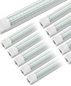 JESLED 10-Pack 8FT LED Shop Light Fixture, 90W 12000LM 6500K LED Tube Lights T8 Integrated, Linkable, Plug and Play, High Output, D Shape 3 Rows 300 Degree Lighting for Garage, Workshop
