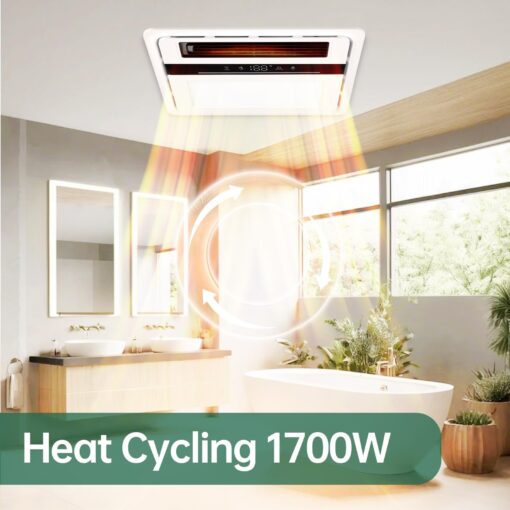 VallisCo Bathroom Exhaust Fan with Light and Heater, 4 in 1 Bathroom Fan with Heater, 1700W Heating Power, 140 CFM Remote Control, Quiet & Powerful for Ventilation, Lighting, Heating, and Drying - Image 6