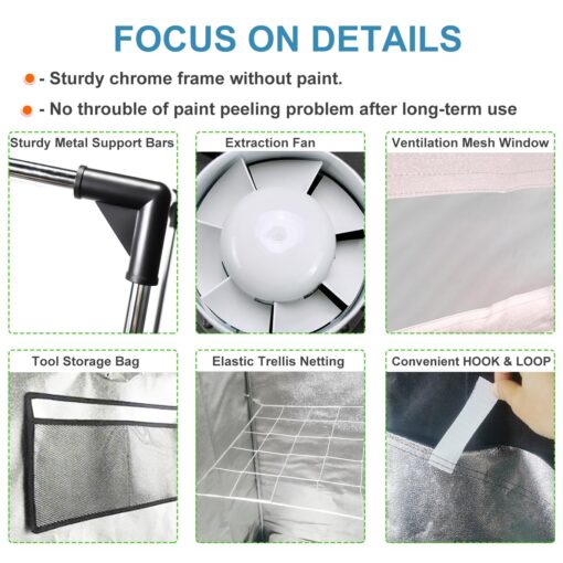 Grow Tent Kit, Complete 40" x 40" x 80" High Reflective Mylar Hydroponics Indoor Plant Growing Tent with LED Grow Light ，Carbon Filter ，Ventilaion Fan Growing System+Accesseries - Image 4