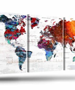 Elixart Modern Wall Art Canvas Pictures for Living Room Wall Decoration Red Orange Wall Decor for Bedroom Home Office Decor for Women Graffiti Map Paintings