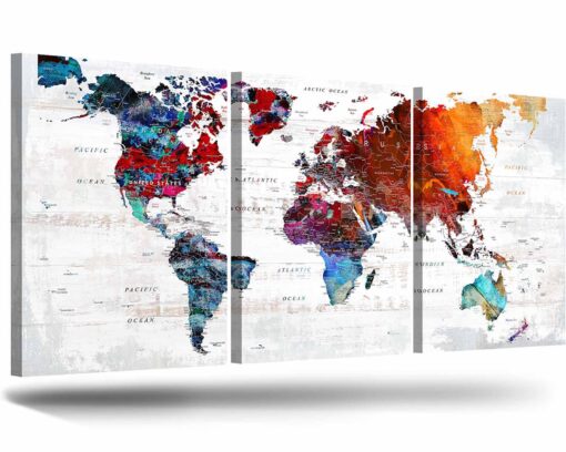 Elixart Modern Wall Art Canvas Pictures for Living Room Wall Decoration Red Orange Wall Decor for Bedroom Home Office Decor for Women Graffiti Map Paintings