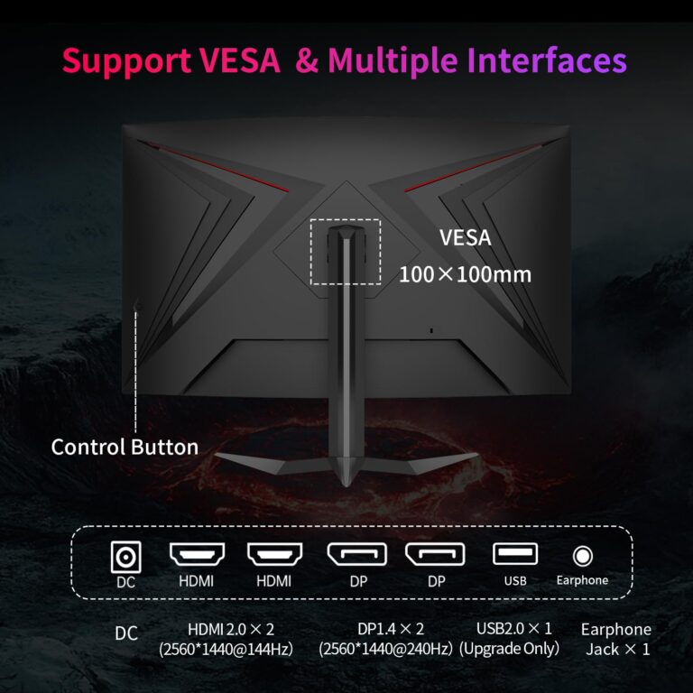 KTC 32Inch 240Hz Curved Gaming Monitor, 1000R VA, QHD(2560x1440p), 4000:1 Contrast, Support FreeSync GSync, HDMI2.0(144hz)/DP1.4(240hz)/Earphone, Tilt, Xbox PS5 Switch, 2K Computer Monitor for Gamer - Image 5