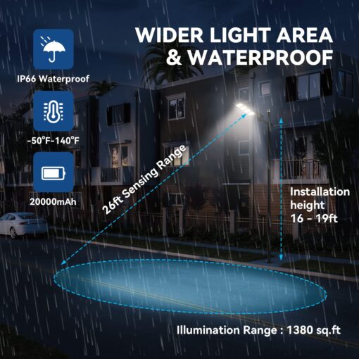 2PACK Solar Street Lights Outdoor Lamp 20000 lumens with Remote Control,Dusk to Dawn Motion Sensor,IP65 Waterproof Solar Powered Outdoor Lamp for Parking Lots,Yard,Barn Basketball Court - Image 4