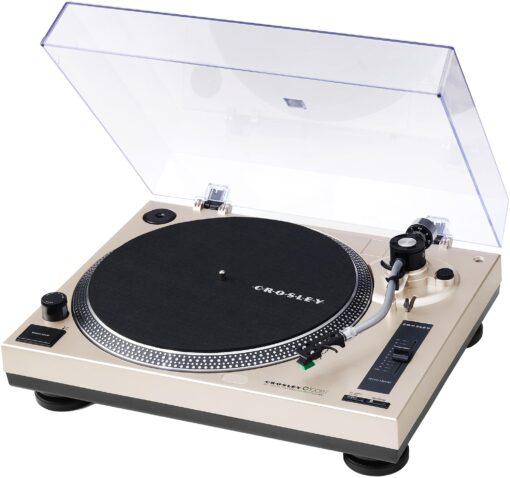 Crosley C100BT-CP Belt-Drive Bluetooth Turntable Record Player with Adjustable Counterweight, Champagne