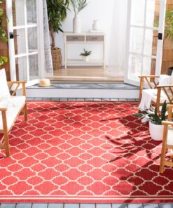 SAFAVIEH Courtyard Collection 8' x 11' Red/Bone CY6918 Trellis Indoor/ Outdoor Splashproof Easy Scrubbing Patio Backyard Mudroom Area Rug