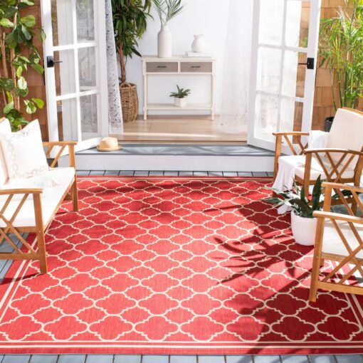 SAFAVIEH Courtyard Collection 8' x 11' Red/Bone CY6918 Trellis Indoor/ Outdoor Splashproof Easy Scrubbing Patio Backyard Mudroom Area Rug