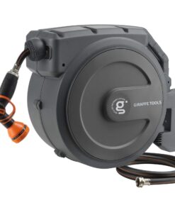 Giraffe Tools Retractable Garden Hose Reel 1/2 Inch x 130 ft, Super Heavy Duty, Any Length Lock, Slow Return System, Wall Mounted and 180 Deg Swivel Bracket