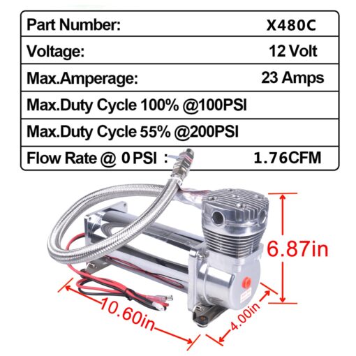 CNRAQR 2PCS 200PSI Heavy Duty Air Train Horn/Air Ride Suspension Compressor 3/8 NPT 12V Silver for Car Horns - Image 5