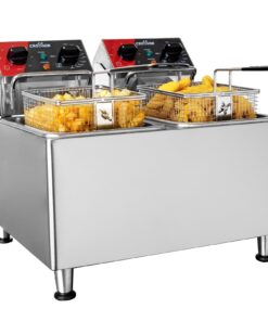 CROSSON 20Lbs Dual Tank Electric Deep Fryer with Rotary fryer head,30 Minitues Timer,Removable 304 SS Oil Tank with Handle,9L Countertop Deep Fryer for Home Use