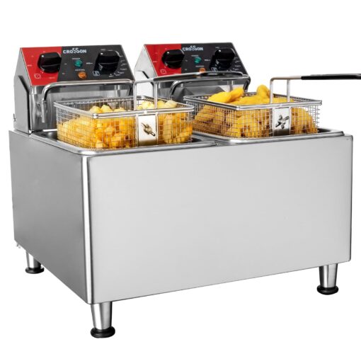 CROSSON 20Lbs Dual Tank Electric Deep Fryer with Rotary fryer head,30 Minitues Timer,Removable 304 SS Oil Tank with Handle,9L Countertop Deep Fryer for Home Use