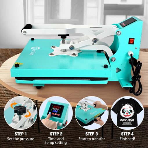 ColorSub Heat Press Machine for T-Shirt 15x15, Digital Industrial Quality Heat Press Machine Clamshell Transfer Sublimation Print Press Machine Teal - Image 3