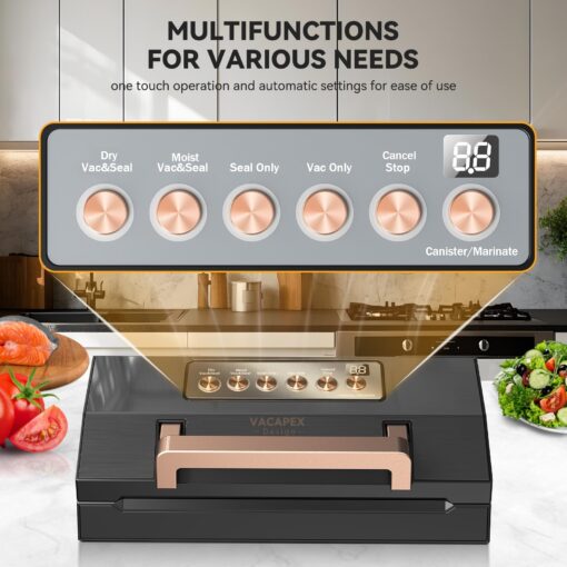 2025 Black Stainless Steel Food Vacuum Sealer, VACAPEX Deluxe Vacuum Sealer Machine with 11" Double Heat Seal and Automatic One-Touch System, Bags Storage & Cutter, Easy-Lock Handle with 2 Bag Rolls - Image 7