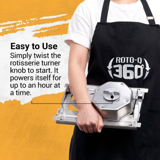 ROTO-Q 360 Stainless Steel Rotisserie Kit - Non-Electric, Wind-Up Spit Roaster with Rotisserie Basket, Flat Cage, Skewer Set, and Cooking Mat for Grills, Ovens, and Smokers - Indoor & Outdoor BBQ Use - Image 2