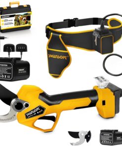 SWANSOFT Electric Pruning Shears, 45mm 1.77'' Cutting Diameter Cordless Electric Pruners Shears Battery Powered, 1150W Tree Branch Pruner with 2Pack 4Ah Rechargable Batteries(Yellow)