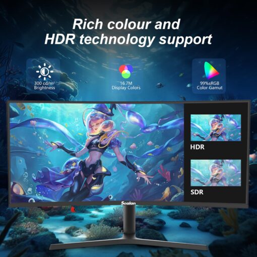 Sealan 34 inch Curved Ultrawide Gaming Monitor 165Hz,3440x1440 21:9 UWQHD, 1ms(MPRT),1500R, PIP/PBP,HDR400, 99% sRGB,300nits, FreeSync, HDMI2.0(TMDS) x2,DP1.4 x2, Eye Care, VESA(75 * 75mm) - Image 6