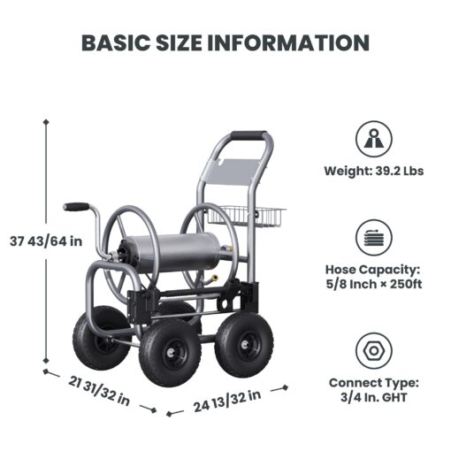 Giraffe Tools Hose Reel Cart, Hose Cart with Wheels Heavy Duty, Industrial Hose Reels for Outside, 250-Feet of 5/8" Hose Capacity, Hose Guide Pre-Installed - Image 3