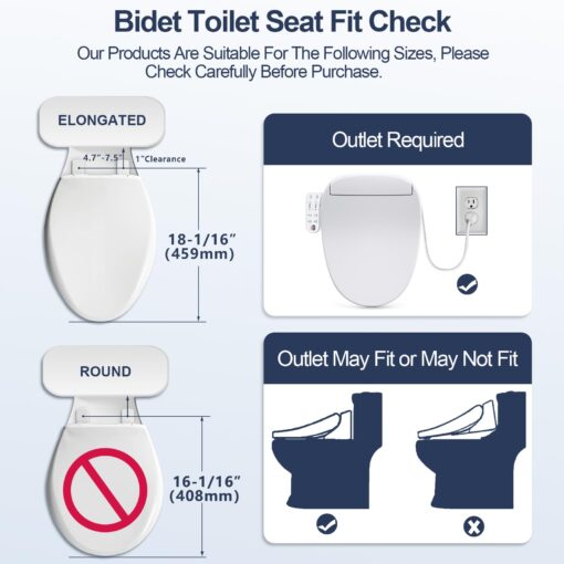 ZMJH 236 Bidet Toilet Seat, Elongated Smart Unlimited Warm Water, Vortex Wash, Electronic Heated, Warm Air Dryer, Rear and Front Wash, LED Light, Need Electricity, White (Elongated) - Image 4