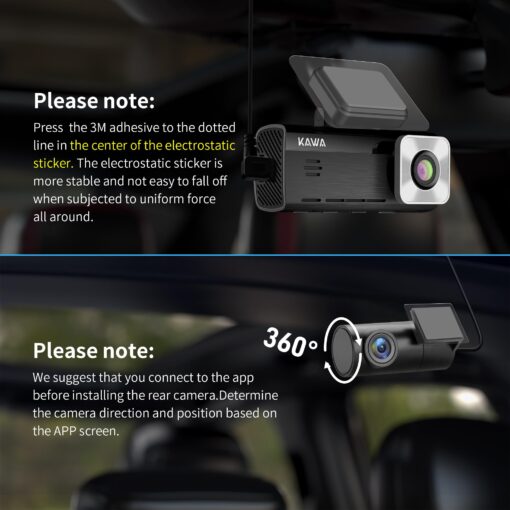KAWA 4K Dash Cam Front Rear, AI-ISP Night Vision, Free 64GB Card, 4K+1080P Dual WiFi Dash Camera for Cars with Sony STARVIS, GPS and Speed Dashcam, 3.16” IPS Screen, G-Sensor, AI 24H Motion Detection - Image 4