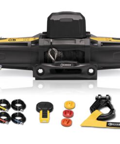 BUNKER INDUST 6000lb Electric Winch 12V Waterproof with Synthetic Rope Hawse Fairlead Kit for Offroad UTV ATV,Recovery Winch with Both Wireless Handheld Remote and Corded Control