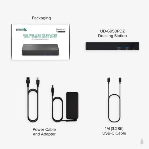 Plugable 12-in-1 USB C Triple Monitor Docking Station, Triple 4K Displays with 3X HDMI or 3X DisplayPort, Compatible with Mac, Windows, Thunderbolt, USB4, USB-C (100W PD, 6X USB Ports, Ethernet) - Image 3