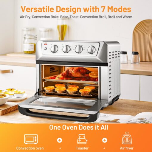COSTWAY Air Fryer Toaster Oven, 7-in-1 Convection Countertop Oven w/Auto-Shut-Off, Timer, Accessories, Cookbook, 1800W, 21.5 QT Air Fryer Toaster Oven Combo, Bake, Broil, Toast, Stainless Steel - Image 5