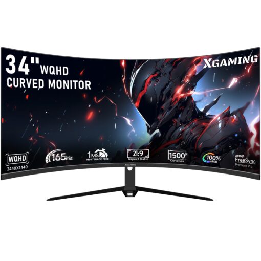 34-Inch Ultra WQHD Curved Gaming Monitor 3440 x 1440p, 180Hz, 100% sRGB, 1ms, FreeSync, 1500R Ultrawide 21:9, HDMI DisplayPort Display Build-in Speakers, VESA, Tilt Adjustable