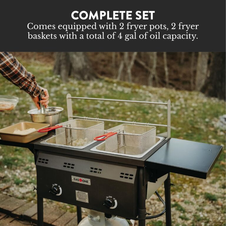 GasOne Outdoor Propane Deep Fryer - Double Burners, 16 Qt Stainless Steel, Removable Baskets & Lids, Oil Fryer Cart with Thermometer & Regulator - Perfect for Outdoor Cooking & Commercial Use - Image 5