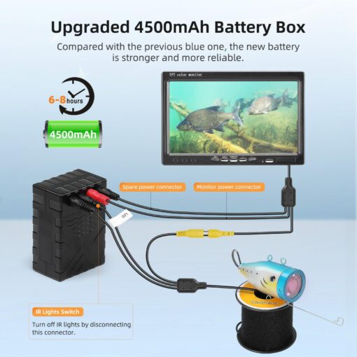 Eyoyo Portable Underwater Fishing Camera Waterproof 1000TVL Video Fish Finder 7 inch LCD Monitor 12pcs IR Infrared Lights for Ice Lake and Boat Fishing (50m Cable) - Image 7