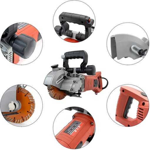 VICSEC Electric Wall Grooving Cutting Machine Chaser 110V for Slotting Brick Granite Marble Concrete Grooves With 5Pcs 5Inch 133mm Diameter Saw Blades Dustproof and Line Infrared Sighting - Image 2