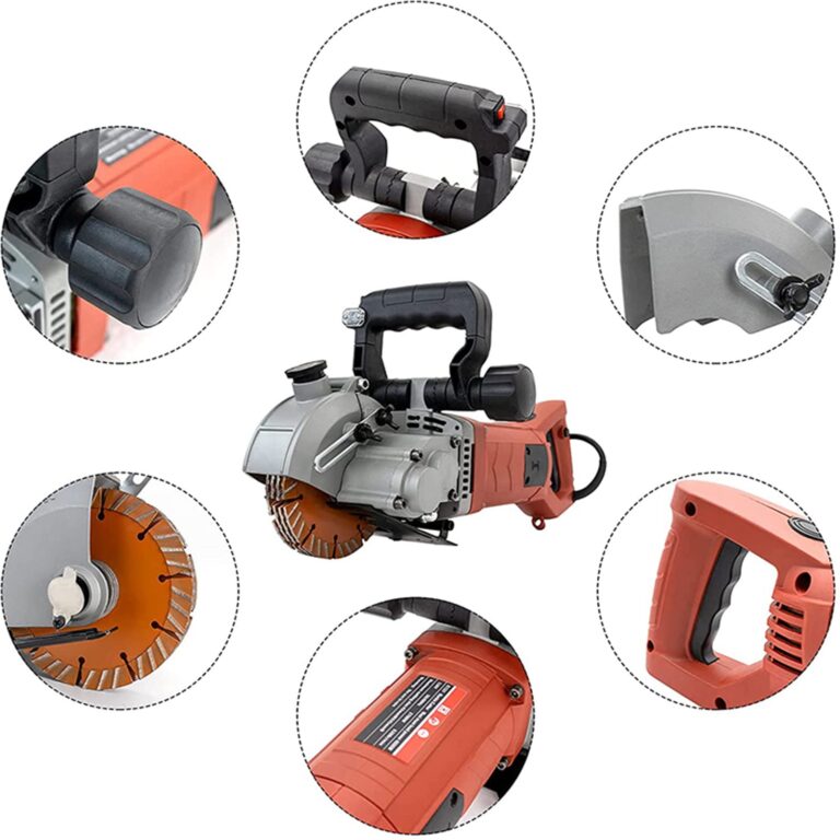 VICSEC Electric Wall Grooving Cutting Machine Chaser 110V for Slotting Brick Granite Marble Concrete Grooves With 5Pcs 5Inch 133mm Diameter Saw Blades Dustproof and Line Infrared Sighting - Image 2
