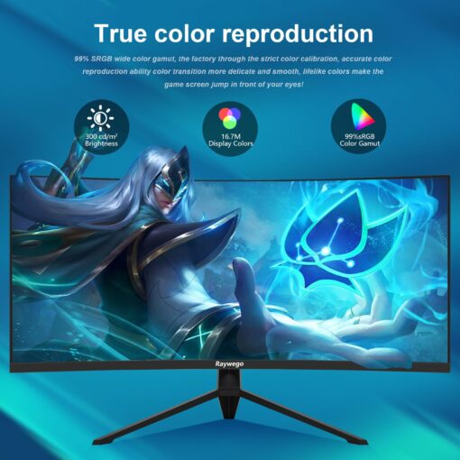 Raywego 34 inch Ultrawide Curved Computer Gaming Monitor 165Hz UWQHD 3440x1440,1500R -PIP,1ms (MPRT),HDR, 300nits, sRGB99%,FreeSync,HDMI2.0(TMDS) x2,DP1.4 x2,Eye Care,Support - Image 9