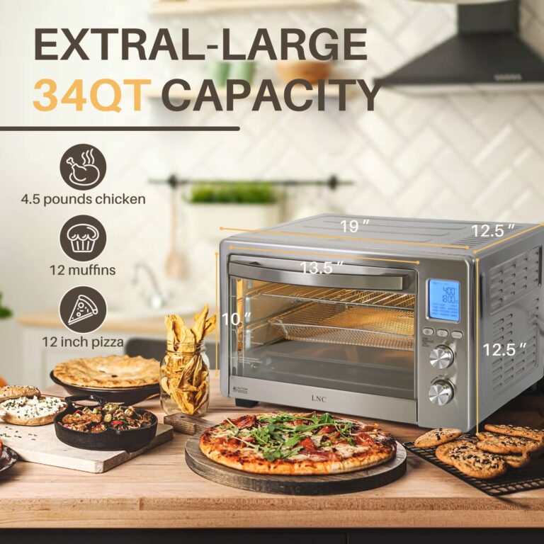 Air Fryer Oven Combo, 34QT Extra Large 1750W Toaster, 12" Pizza Convection Countertop, 12-in-1 Large Rotisserie With 4 Accessories, Stainless Steel, Silver - Image 8
