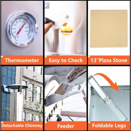 Hello. Dr 13" Multi-Fuel pizza oven - Outdoor Pizza Oven - portable wood fire and gas pizza oven outdoor - propane pizza oven with Pizza Cutter, pizza stone, pizza peel& Waterproof Cover - Image 4