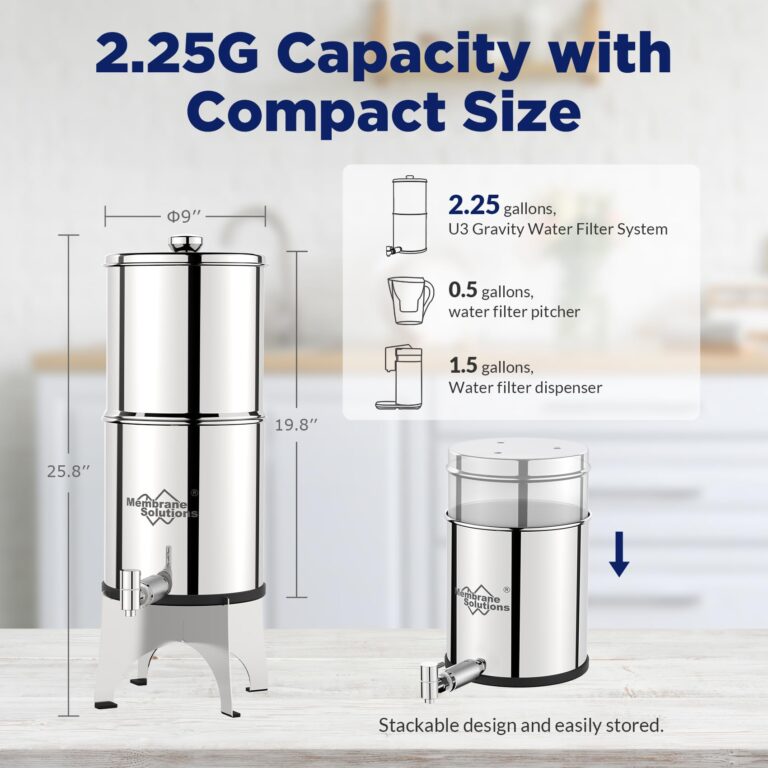 Membrane Solutions UV Countertop Water Filtration System, Stainless Steel 2.25G Gravity Water Filter with 3 Pack 0.1-Micron UF Filters, for Home, Camping, and RVing (U3P) - Image 3