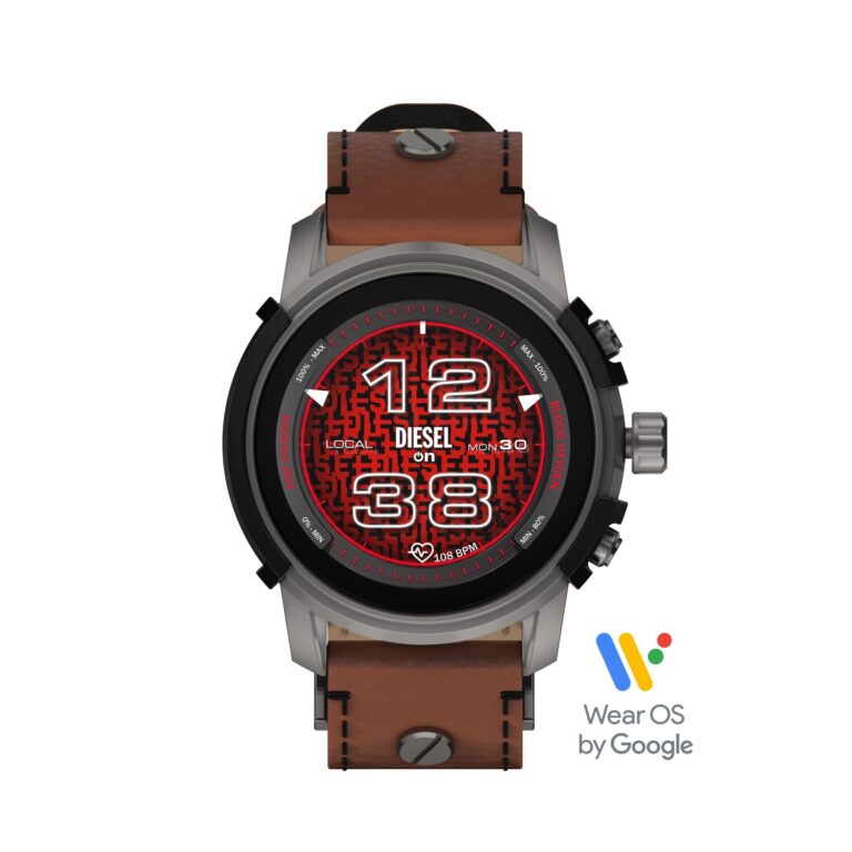 Diesel Men's Griffed Gen 6 45mm Stainless Steel and Leather Touchscreen Smart Watch, Color: Brown (Model: DZT2043V) - Image 6